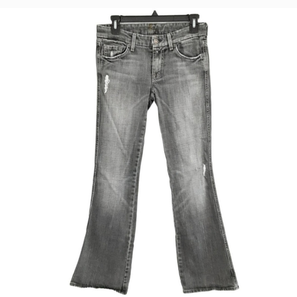 7 For All Mankind A Pocket Low Rise Flare Jeans Womens 27 Distressed Gray Wash